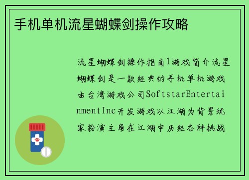 手机单机流星蝴蝶剑操作攻略